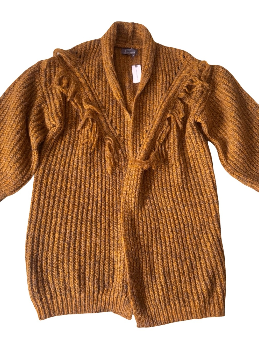 NWT Anthropologie Women’s Mustard Stevie Fringed Knit Kimono One Size